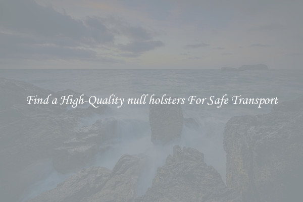 Find a High-Quality null holsters For Safe Transport